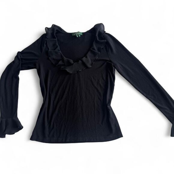 Lauren Ralph Lauren Women's Blouse | Size Medium | V-Neck Long Sleeve Ruffle Top - Picture 1 of 6